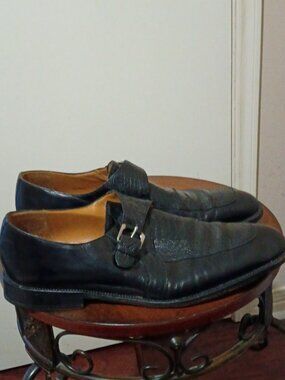 Mezlan Aviano Shoes Men's 13M Black Leather Ostrich Leg Monk Buckle Strap Dress